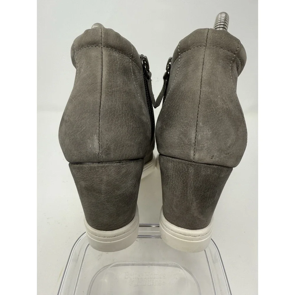 Caslon Soft Gray‎ Leather Wedge Sneakers Shoes Side Zip Laces SZ 9M